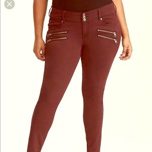 Wine/ red zipper jeggings (skinny) - 22